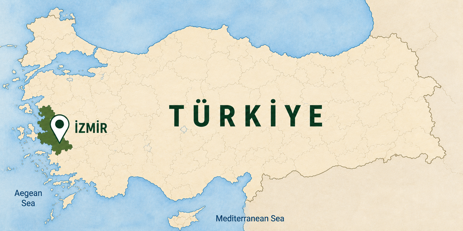 Map of Türkiye highlighting İzmir
