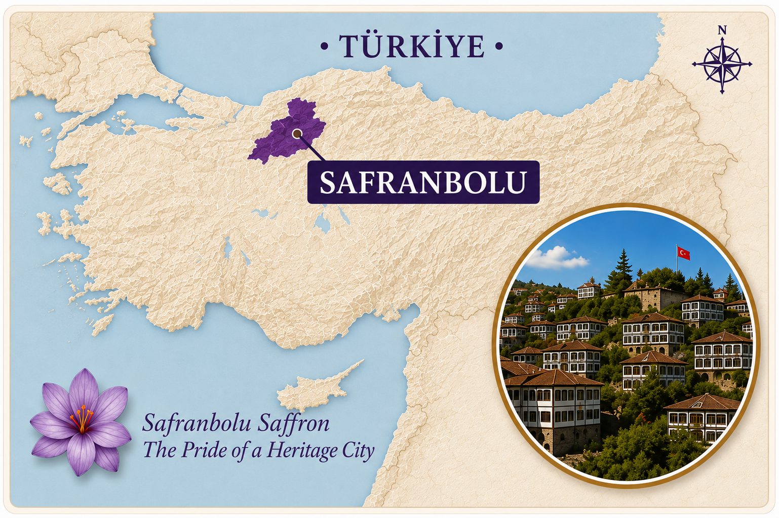 Map of Türkiye highlighting Safranbolu and Karabük