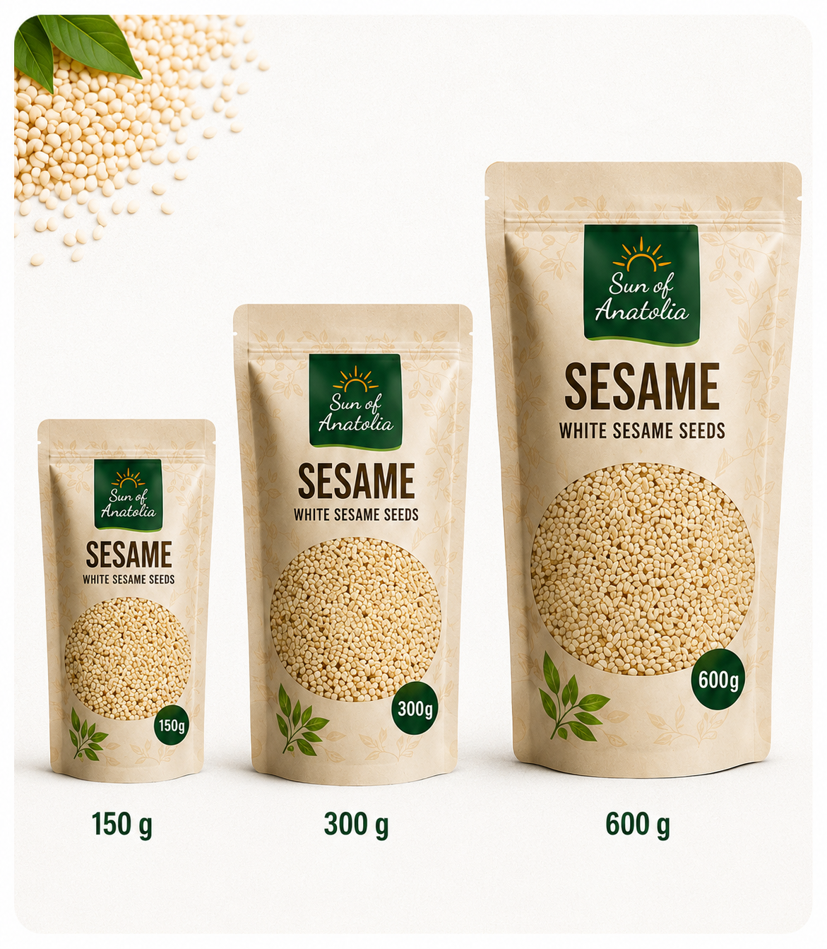 White sesame seeds packaging sizes